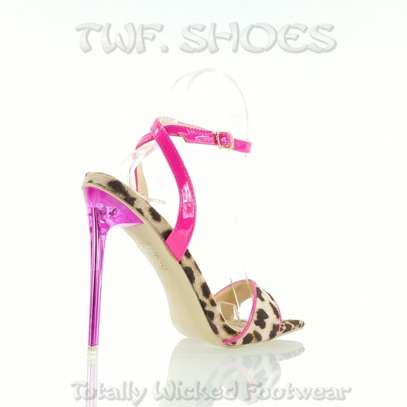Brand New  Leopard Pink Trim & 4.5" High Heel Shoes Sandals - Picture 2 of 8